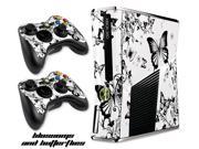 Microsoft Xbox 360 Slim Console Skin plus 2 Controller Skins Blossoms and Butterflies White