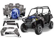 2011 2013 Polaris RZR 800 AMRRACING SXS Graphics Decal Kit Checkered Skull Blue Silver