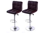 2 Pieces Adjustable Brown PU Leather Bar Stools
