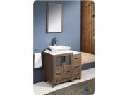 Fresca Torino 36 Walnut Brown Modern Bathroom Vanity w Side Cabinet Vessel Sink