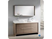 Fresca Allier 60 Gray Oak Modern Double Sink Bathroom Vanity w Mirror