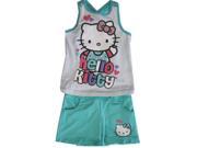 Hello Kitty Little Girls White Turquoise Studded 2 Pc Shorts Set 6X