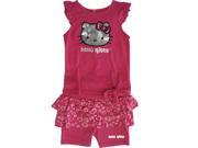 Hello Kitty Little Girls Fuchsia Flutter Sleeve Ruffle Sequin 2 Pc Shorts Set 6
