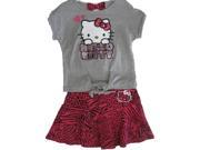 Hello Kitty Little Girls Gray Fuchsia Zebra Print Knot 2 Pc Skirt Set 6X