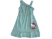 Hello Kitty Little Girls Aqua White Striped One Shoulder Dress 4