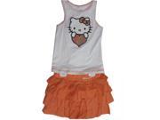 Hello Kitty Little Girls White Orange Studded Heart Tiered 2 Pc Skirt Outfit 6X