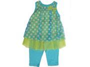 Buster Brown Little Girls Blue Yellow Dotted Bow 2 Pc Capri Set 3T