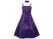 Big Girls Purple Rhinestone Brooch Dull Satin Special Occasion Dress 10