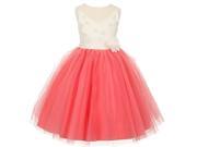 Rain Kids Big Girls Coral Ivory Beaded Lace V neck Special Occasion Dress 10