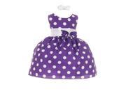 Baby Girls Purple White Polka Dot Bow Sash Headband Special Occasion Dress 18M