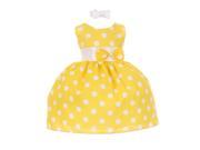 Baby Girls Yellow White Polka Dot Bow Sash Headband Special Occasion Dress 12M