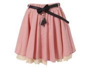 Richie House Big Girls Pink Ivory Lace Hem Pearl Accented Belted Skirt 9 10