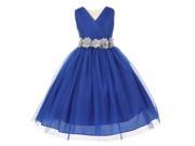 Big Girls Royal Blue Silver Chiffon Flowers Tulle Junior Bridesmaid Dress 14