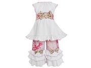 Annloren Baby Girls White Pink Shabby Floral Tunic Capri Outfit Set 18 24M