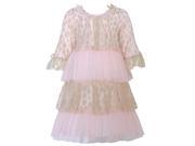 Bonnie Jean Baby Girls Pink Gold Dotted Mesh Tiered Christmas Dress 24M