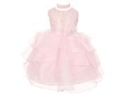 Baby Girls Light Pink Organza Rhinestuds Bow Sash Flower Girl Dress 12M