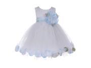 Baby Girls White Blue Petal Adorned Satin Tulle Flower Girl Dress 12M