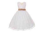 Little Girls White Champagne Chiffon Floral Sash Tulle Flower Girl Dress 6