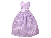 Big Girls Lilac White Polka Dotted Bow Attached Flower Girl Dress 10
