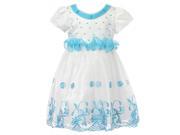 Richie House Little Girls White Blue Flowers Bead Adorned Princess Dress 4 5