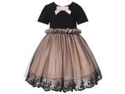 Richie House Little Girls Pink Black Bow Accent Embroidered Mesh Dress 5 6