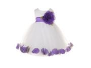 Baby Girls White Purple Petal Adorned Satin Tulle Flower Girl Dress 12M