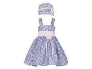 Baby Girls Blue Colorful Floral Print Ruffle Straps Easter Hat Dress 24M