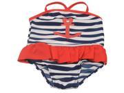 Sol Swim Little Girls Red Navy Stripe Anchor Sailor One Piece Swimsuit 4T