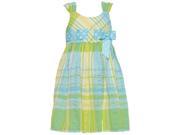 Bonnie Jean Little Girls Green Aqua Plaid Pattern Dotted Ribbon Belt Dress 4