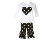 Baby Girls Black White Heart Metallic Gold Polka Dots Pant Outfit Set 2T