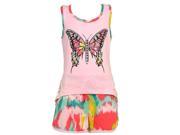 Little Girls Blush Pink Butterfly Print Tank Top Spotted Short 2 Pc Outfit 5