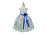 Cinderella Couture Big Girls Sage Lace Royal Blue Sash Sleeveless Dress 8