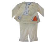 Baby Girls Yellow Floral Bear Embroidered Onesie Sweater 3 Pc Pants Set 24M