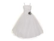 Big Girls White Crinkled Bodice Floral Adorned Tulle Flower Girl Dress 16