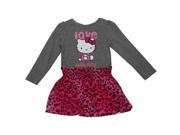 Hello Kitty Little Girls Fuchsia Grey Leopard Spot Love Print Dress 4