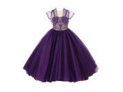 Big Girls Purple Jewel Stone Pearl Junior Bridesmaid Bolero Dress 12