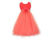 Little Girls Coral Sash Tulle Rosette Bodice Flower Girl Dress 2T