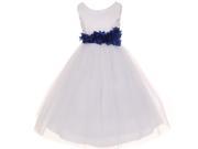 Cinderella Couture Big Girls White Royal Blue Petal Sash Flower Girl Dress 12