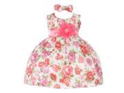 Baby Girls Coral Floral Printed Jacquard Bow Headband Easter Dress 18M