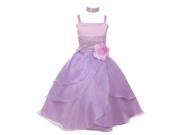 Big Girls Lilac Floral Accent Cascade Overlaid Junior Bridesmaid Dress 12