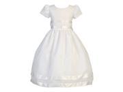 Lito Big Girls White Satin Lace Organza Tea Length Communion Dress 7
