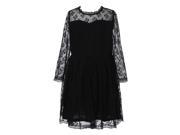 Richie House Little Girls Black Floral Lace Overlaid Long Sleeved Dress 6