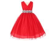 Big Girls Red Silver Chiffon Flowers Tulle Junior Bridesmaid Dress 10
