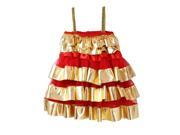 Little Girls Red Gold Waterfall Chiffon Lace Party Dress 4T
