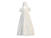 Lito Baby Girls White Smocked Cotton Long Gown Bonnet Baptism Set 6 12M