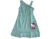 Hello Kitty Big Girls Aqua White Striped One Shoulder Dress 10