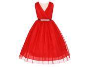 Big Girls Red Pleated V Neck Rhinestone Tulle Special Occasion Dress 12