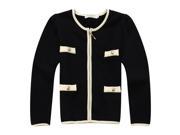 Richie House Little Girls Navy Beige Piping Fake Pockets Zip Up Sweet Coat 2 3