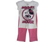 Disney Little Girls White Pink Minnie Glitter Print 2 Pc Pants Set 5