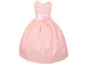 Little Girls Coral White Polka Dotted Bow Attached Flower Girl Dress 6